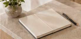 An open notebook on a boutique counter