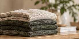 Folded knitwear showing a coordinated product range